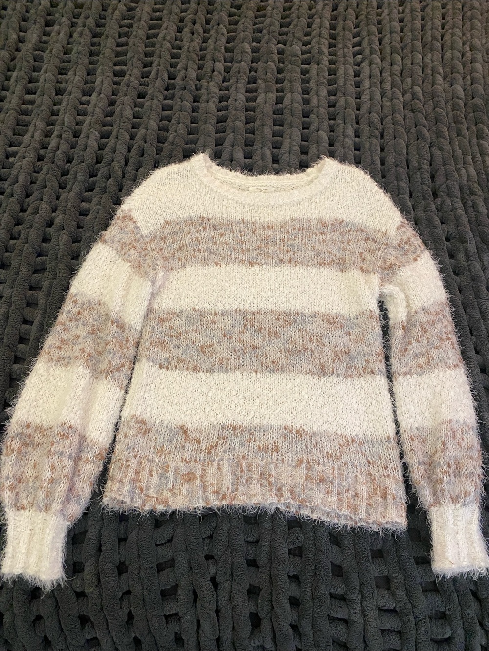 Maurices Fuzzy Striped Crewneck Sweater - Cream & Light Brown